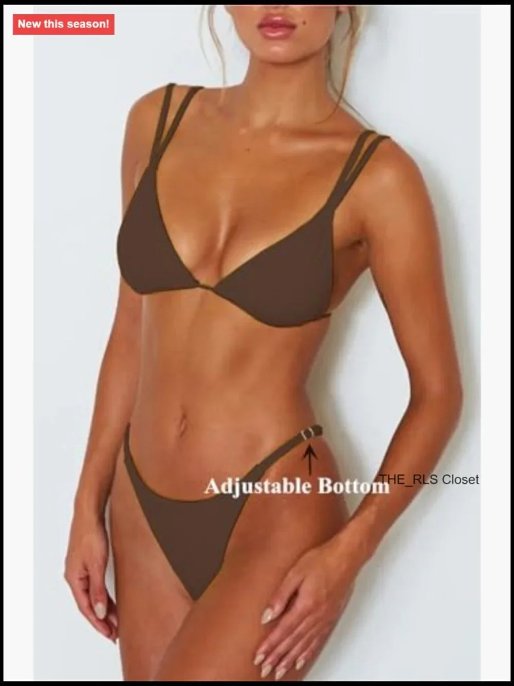 Two Piece Bikini Set Triangle Top Thong Bottom Adjustable Straps Swimsuit